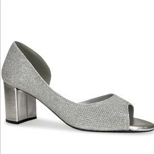 Silver Glitter Formal Dress Shoe with Block Heel